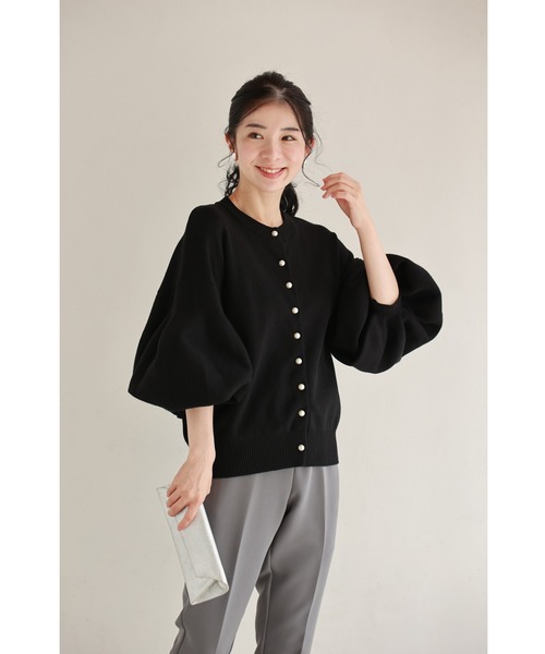 cawaii（カワイイ）の「（黒）ふっくらバルーン袖の厚手ニットカーディガン（カーディガン/ボレロ・レディース・ブラック・FREE）」の4枚目の写真