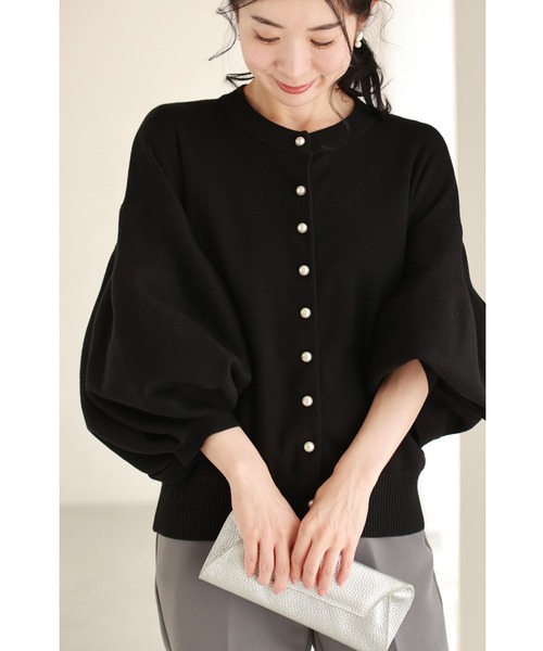 cawaii（カワイイ）の「（黒）ふっくらバルーン袖の厚手ニットカーディガン（カーディガン/ボレロ・レディース・ブラック・FREE）」の8枚目の写真
