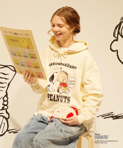 PEANUTS（ピーナッツ）の「MILKFED. × PEANUTS HOODIE（パーカー・レディース・チャコール/オフホワイト・ONE SIZE）」の3枚目の写真