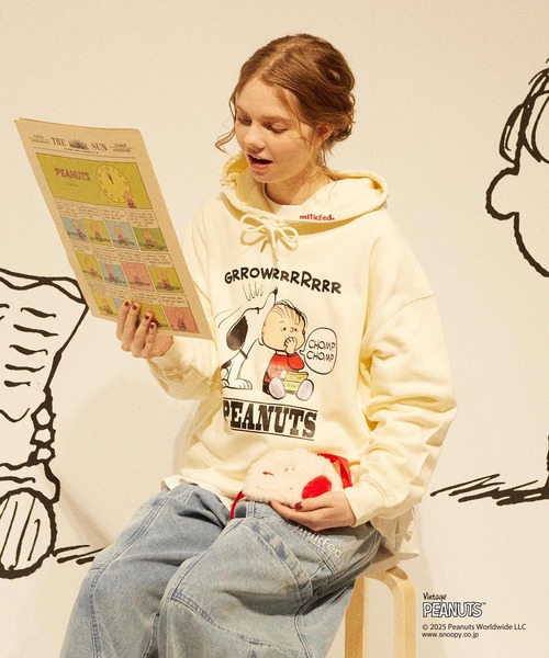 PEANUTS（ピーナッツ）の「MILKFED. × PEANUTS HOODIE（パーカー・レディース・チャコール/オフホワイト・ONE SIZE）」の4枚目の写真