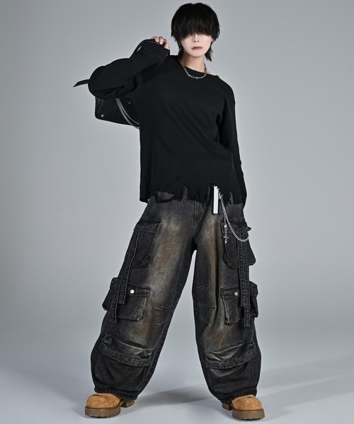 ADRER（アドラー）の「waffle damage long-T / ワッフルダメージロンT（Tシャツ/カットソー・メンズ・オフホワイト/グレー/ブラック・XS/S/M/L）」の11枚目の写真