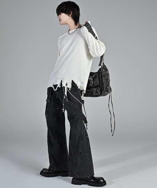 ADRER（アドラー）の「waffle damage long-T / ワッフルダメージロンT（Tシャツ/カットソー・メンズ・オフホワイト/グレー/ブラック・XS/S/M/L）」の7枚目の写真