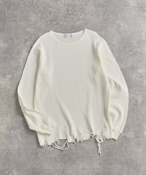 ADRER（アドラー）の「waffle damage long-T / ワッフルダメージロンT（Tシャツ/カットソー・メンズ・オフホワイト/グレー/ブラック・XS/S/M/L）」の22枚目の写真
