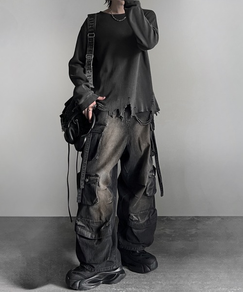 ADRER（アドラー）の「waffle damage long-T / ワッフルダメージロンT（Tシャツ/カットソー・メンズ・オフホワイト/グレー/ブラック・XS/S/M/L）」の18枚目の写真