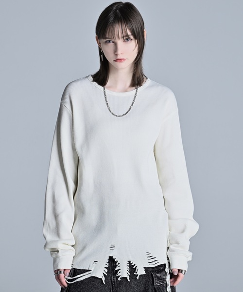 セール】waffle damage long-T / ワッフルダメージロンT（Tシャツ