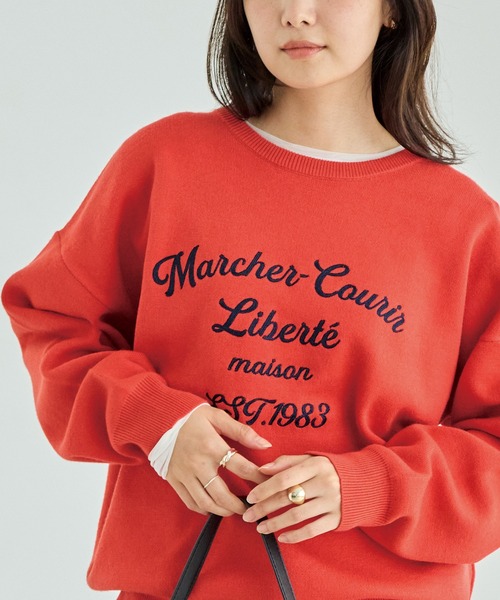 洗える】チェーンステッチロゴニットプルオーバー（ニット/セーター