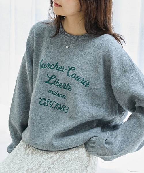 洗える】チェーンステッチロゴニットプルオーバー（ニット/セーター