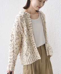 【WEB限定】〈手洗い可能〉ネップヤーン ケーブル ニット カーディガン