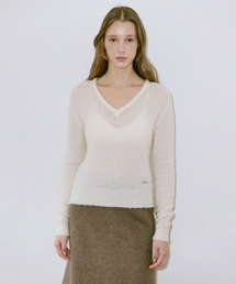 Hairy Boucle V-Neck Knit (Cream)
