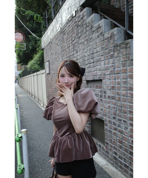 Velour Balloon Sleeve Peplum Top（シャツ/ブラウス）｜MISTREASS 
