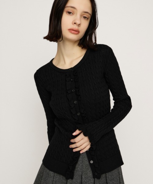 SLY(スライ)の「FRONT FRILL KNIT TOPS フロントフリル ニット トップス 秋服 冬服(ニット/セーター・レディース・オレンジ/ブラック/杢グレー・FREE)」の2枚目の写真