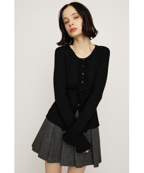 SLY(スライ)の「FRONT FRILL KNIT TOPS フロントフリル ニット トップス 秋服 冬服(ニット/セーター・レディース・オレンジ/ブラック/杢グレー・FREE)」の5枚目の写真
