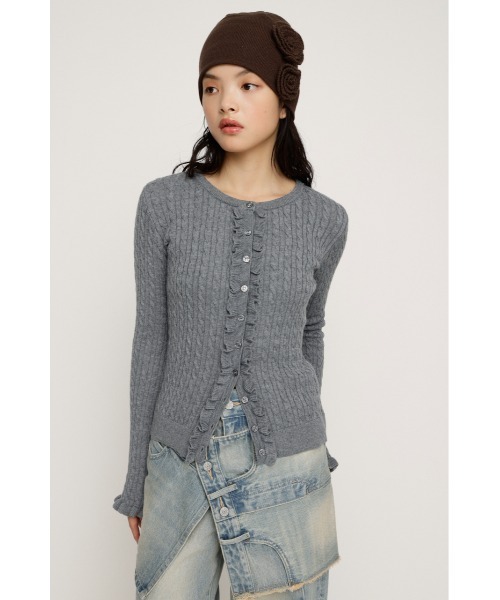 SLY(スライ)の「FRONT FRILL KNIT TOPS フロントフリル ニット トップス 秋服 冬服(ニット/セーター・レディース・オレンジ/ブラック/杢グレー・FREE)」の7枚目の写真