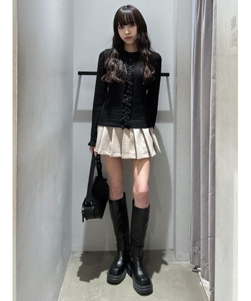 SLY(スライ)の「FRONT FRILL KNIT TOPS フロントフリル ニット トップス 秋服 冬服(ニット/セーター・レディース・オレンジ/ブラック/杢グレー・FREE)」の16枚目の写真