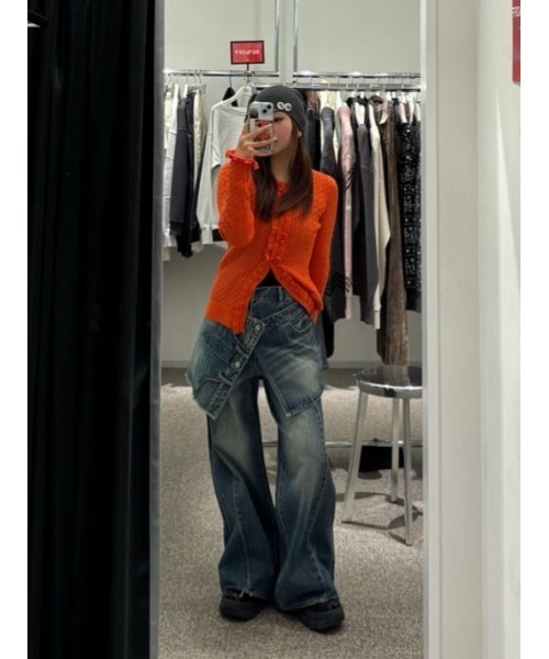 SLY(スライ)の「FRONT FRILL KNIT TOPS フロントフリル ニット トップス 秋服 冬服(ニット/セーター・レディース・オレンジ/ブラック/杢グレー・FREE)」の20枚目の写真