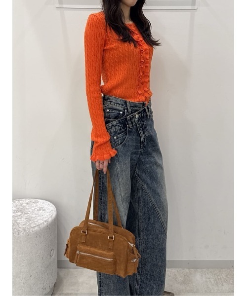 SLY(スライ)の「FRONT FRILL KNIT TOPS フロントフリル ニット トップス 秋服 冬服(ニット/セーター・レディース・オレンジ/ブラック/杢グレー・FREE)」の21枚目の写真