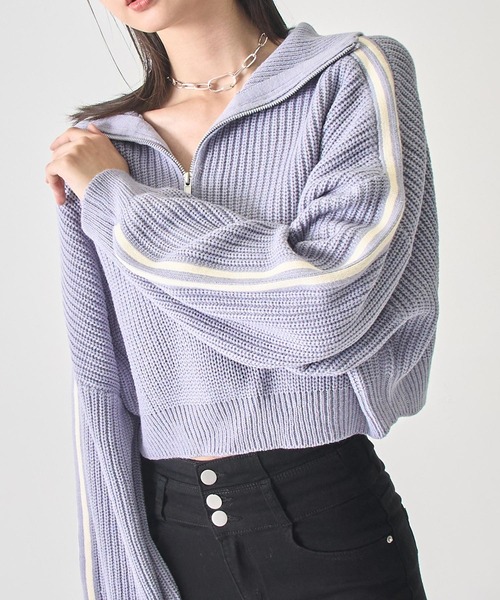 ANAP(アナップ)の「ハーフジップ ライン デザイン ニット トップス(ニット/セーター・レディース・ライトブルー/ブラウン/グレー・F)」の3枚目の写真