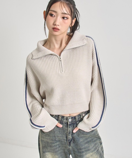 ANAP(アナップ)の「ハーフジップ ライン デザイン ニット トップス(ニット/セーター・レディース・ライトブルー/ブラウン/グレー・F)」の4枚目の写真