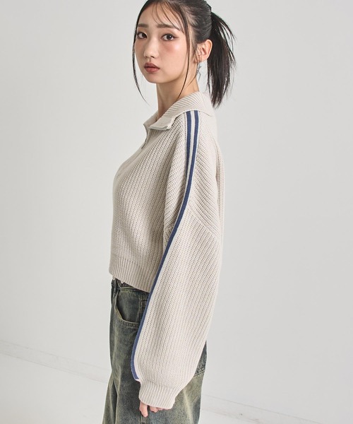 ANAP(アナップ)の「ハーフジップ ライン デザイン ニット トップス(ニット/セーター・レディース・ライトブルー/ブラウン/グレー・F)」の5枚目の写真