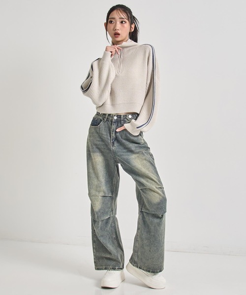 ANAP(アナップ)の「ハーフジップ ライン デザイン ニット トップス(ニット/セーター・レディース・ライトブルー/ブラウン/グレー・F)」の6枚目の写真