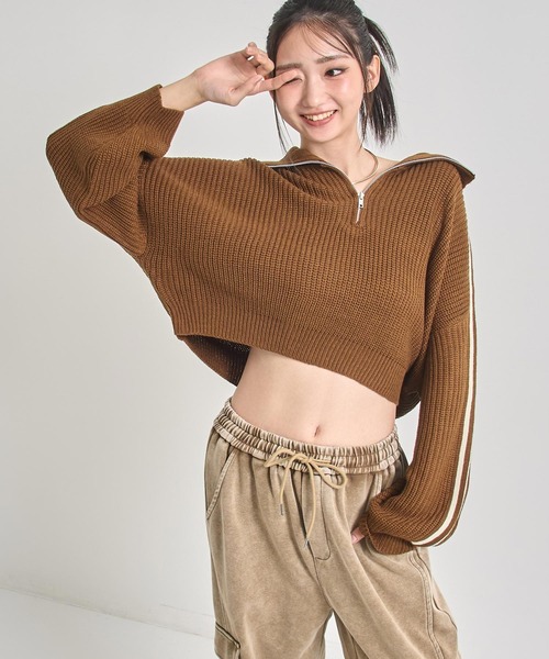 ANAP(アナップ)の「ハーフジップ ライン デザイン ニット トップス(ニット/セーター・レディース・ライトブルー/ブラウン/グレー・F)」の7枚目の写真