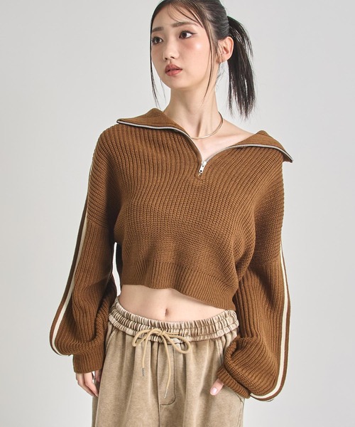 ANAP(アナップ)の「ハーフジップ ライン デザイン ニット トップス(ニット/セーター・レディース・ライトブルー/ブラウン/グレー・F)」の8枚目の写真