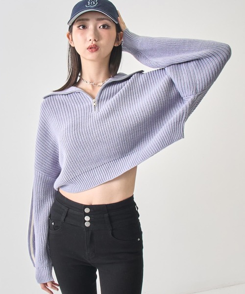 ANAP(アナップ)の「ハーフジップ ライン デザイン ニット トップス(ニット/セーター・レディース・ライトブルー/ブラウン/グレー・F)」の12枚目の写真