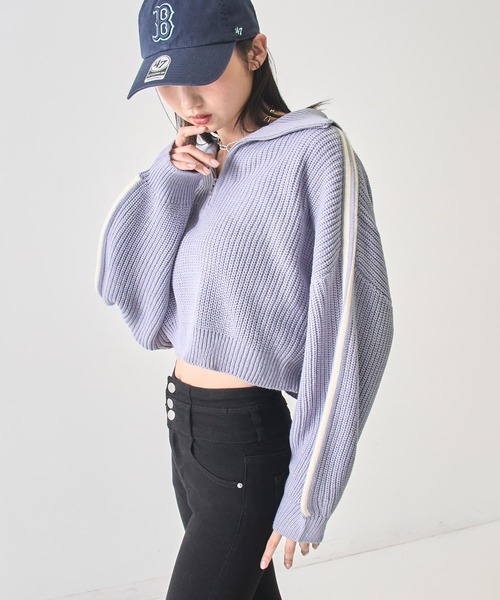 ANAP(アナップ)の「ハーフジップ ライン デザイン ニット トップス(ニット/セーター・レディース・ライトブルー/ブラウン/グレー・F)」の13枚目の写真