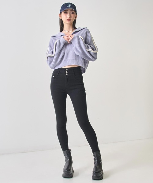 ANAP(アナップ)の「ハーフジップ ライン デザイン ニット トップス(ニット/セーター・レディース・ライトブルー/ブラウン/グレー・F)」の15枚目の写真
