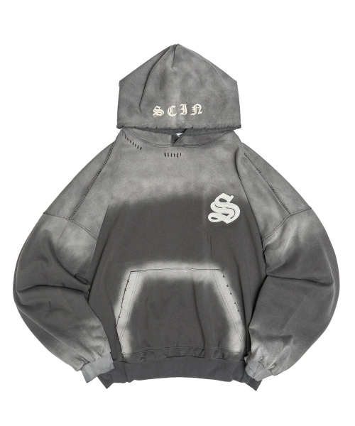 LEATHER PATCH HOODIE GREY（パーカー）｜SCHISM INDUCING（スキ