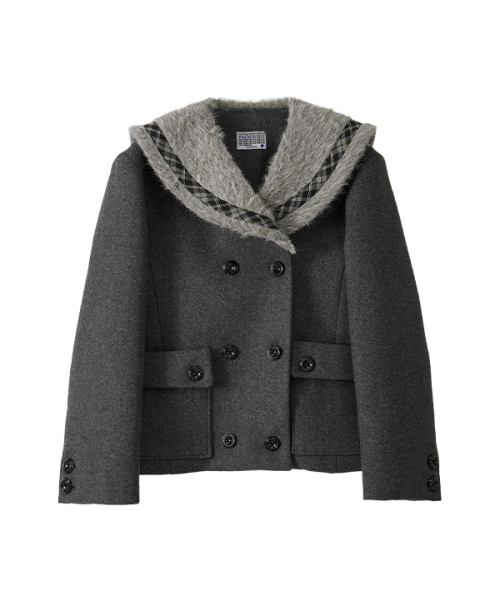 Fur Sailor Collar Wool Coat_Charcoal（チェスターコート