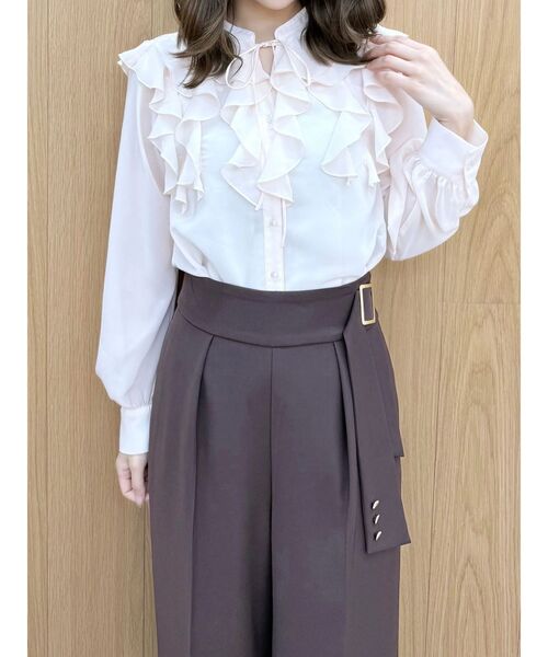 MERCURYDUO（マーキュリーデュオ）の「シフォンロングスリーブラッフルブラウス（シャツ/ブラウス・レディース・オフホワイト/ライトブルー/ベビーピンク/その他1・FREE）」の3枚目の写真