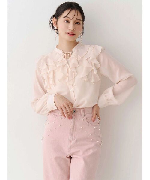 MERCURYDUO(マーキュリーデュオ)の「シフォンロングスリーブラッフルブラウス(シャツ/ブラウス・レディース・オフホワイト/ライトブルー/ベビーピンク/その他1・FREE)」の5枚目の写真