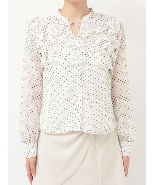 MERCURYDUO（マーキュリーデュオ）の「シフォンロングスリーブラッフルブラウス（シャツ/ブラウス・レディース・オフホワイト/ライトブルー/ベビーピンク/その他1・FREE）」の6枚目の写真