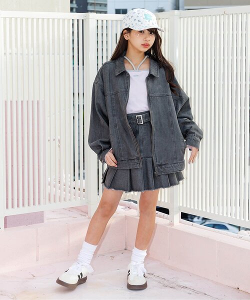 algy（アルジー）の「デニムプリーツスカパン_セットアップ可（デニムスカート・キッズ・ピンク/サックスブルー/グレー・130/140/150/160）」の4枚目の写真