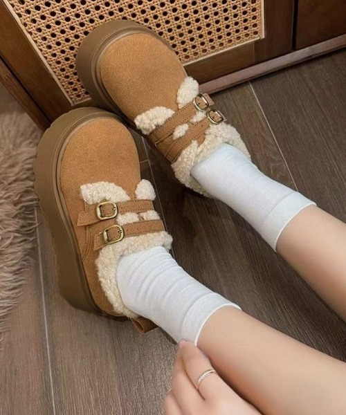 Miniministore(ミニミニストア)の「ダブルベルトボアムートンシューズ 厚底靴(ブーツ・レディース・キャメル/ブラウン・23.0cm/24.5cm/24.0cm/23.5cm/22.5cm)」の8枚目の写真