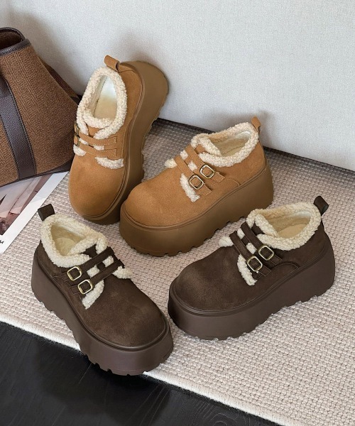 Miniministore(ミニミニストア)の「ダブルベルトボアムートンシューズ 厚底靴(ブーツ・レディース・キャメル/ブラウン・23.0cm/24.5cm/24.0cm/23.5cm/22.5cm)」の13枚目の写真