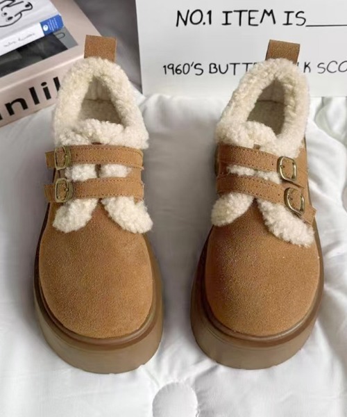 Miniministore(ミニミニストア)の「ダブルベルトボアムートンシューズ 厚底靴(ブーツ・レディース・キャメル/ブラウン・23.0cm/24.5cm/24.0cm/23.5cm/22.5cm)」の16枚目の写真