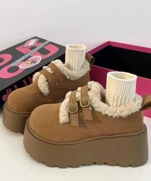 Miniministore(ミニミニストア)の「ダブルベルトボアムートンシューズ 厚底靴(ブーツ・レディース・キャメル/ブラウン・23.0cm/24.5cm/24.0cm/23.5cm/22.5cm)」の17枚目の写真