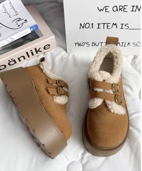 Miniministore(ミニミニストア)の「ダブルベルトボアムートンシューズ 厚底靴(ブーツ・レディース・キャメル/ブラウン・23.0cm/24.5cm/24.0cm/23.5cm/22.5cm)」の18枚目の写真