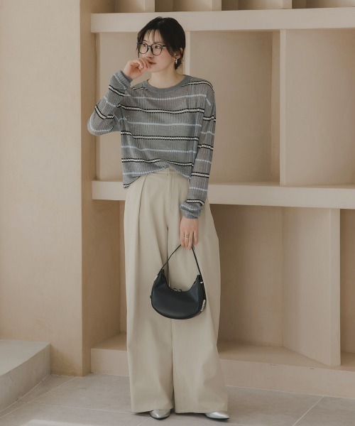 slattgir(スラットジール)の「高身長 透かし編みボーダーニット(トールサイズ)Essenave(ニット/セーター・レディース・ネイビー/グレー・TM/TL/TLL/T3L)」の3枚目の写真