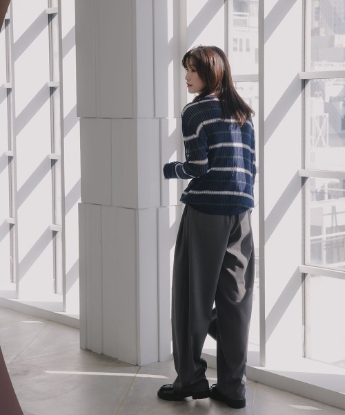 slattgir(スラットジール)の「高身長 透かし編みボーダーニット(トールサイズ)Essenave(ニット/セーター・レディース・ネイビー/グレー・TM/TL/TLL/T3L)」の11枚目の写真