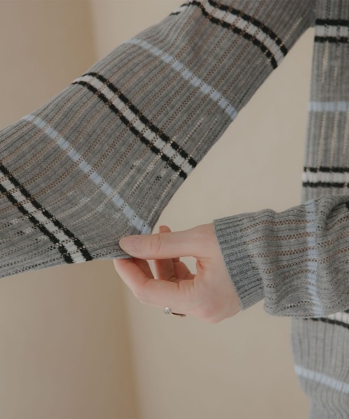 slattgir(スラットジール)の「高身長 透かし編みボーダーニット(トールサイズ)Essenave(ニット/セーター・レディース・ネイビー/グレー・TM/TL/TLL/T3L)」の15枚目の写真