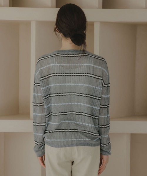 slattgir(スラットジール)の「高身長 透かし編みボーダーニット(トールサイズ)Essenave(ニット/セーター・レディース・ネイビー/グレー・TM/TL/TLL/T3L)」の20枚目の写真