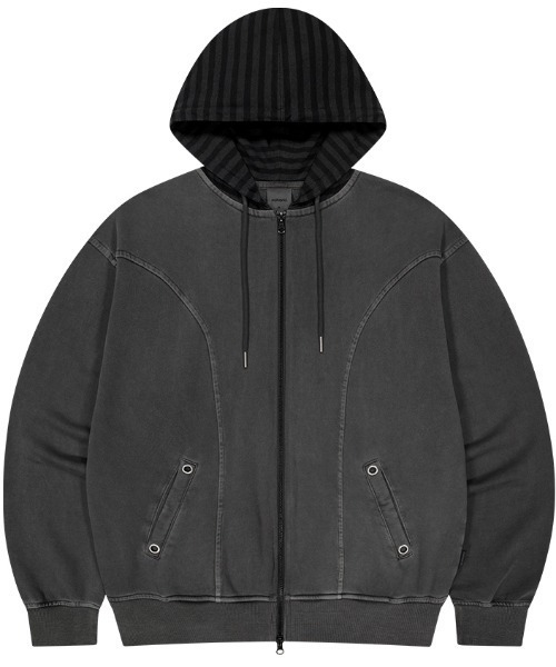 MAHAGRID(マハグリッド)の「mahagrid 『mahagrid/マハグリッド』 Pigment Stripe Mix Zip-Up Hoodie/ピグメントストライプミックスジップアップパーカー(パーカー・レディース・チャコールグレー/パープル・FREE)」の14枚目の写真