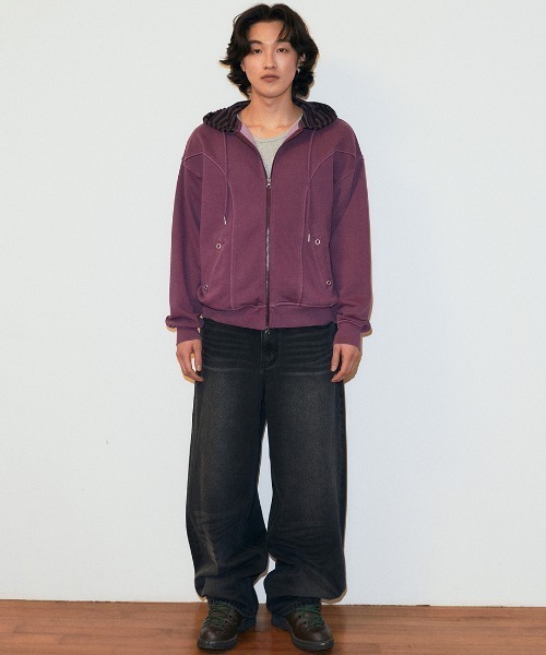 MAHAGRID(マハグリッド)の「mahagrid 『mahagrid/マハグリッド』 Pigment Stripe Mix Zip-Up Hoodie/ピグメントストライプミックスジップアップパーカー(パーカー・レディース・チャコールグレー/パープル・FREE)」の9枚目の写真