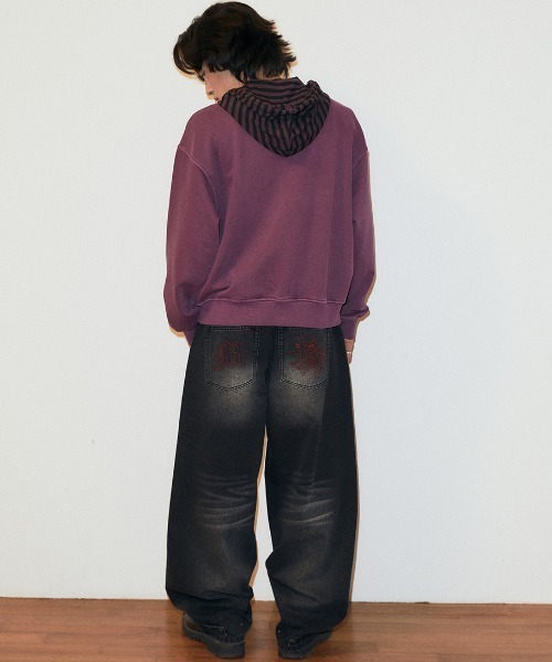 MAHAGRID(マハグリッド)の「mahagrid 『mahagrid/マハグリッド』 Pigment Stripe Mix Zip-Up Hoodie/ピグメントストライプミックスジップアップパーカー(パーカー・レディース・チャコールグレー/パープル・FREE)」の10枚目の写真