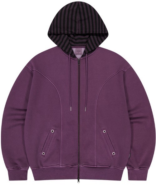 MAHAGRID(マハグリッド)の「mahagrid 『mahagrid/マハグリッド』 Pigment Stripe Mix Zip-Up Hoodie/ピグメントストライプミックスジップアップパーカー(パーカー・レディース・チャコールグレー/パープル・FREE)」の20枚目の写真