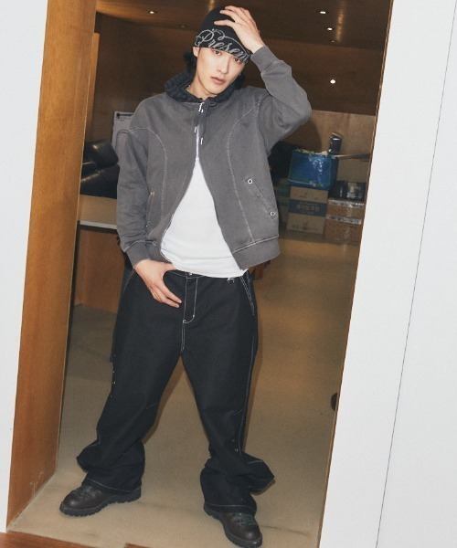 MAHAGRID(マハグリッド)の「mahagrid 『mahagrid/マハグリッド』 Pigment Stripe Mix Zip-Up Hoodie/ピグメントストライプミックスジップアップパーカー(パーカー・レディース・チャコールグレー/パープル・FREE)」の6枚目の写真
