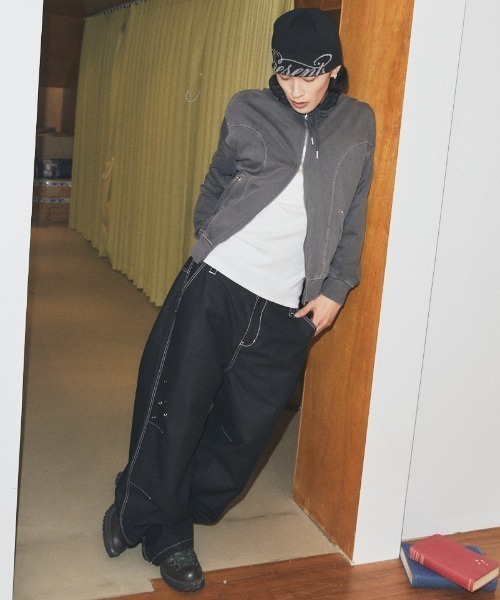 MAHAGRID(マハグリッド)の「mahagrid 『mahagrid/マハグリッド』 Pigment Stripe Mix Zip-Up Hoodie/ピグメントストライプミックスジップアップパーカー(パーカー・レディース・チャコールグレー/パープル・FREE)」の8枚目の写真